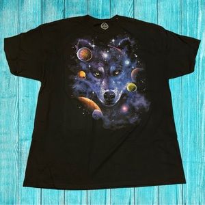 Mystical Wolf Shirt The Mountain Native Astrology Planets Space Outline